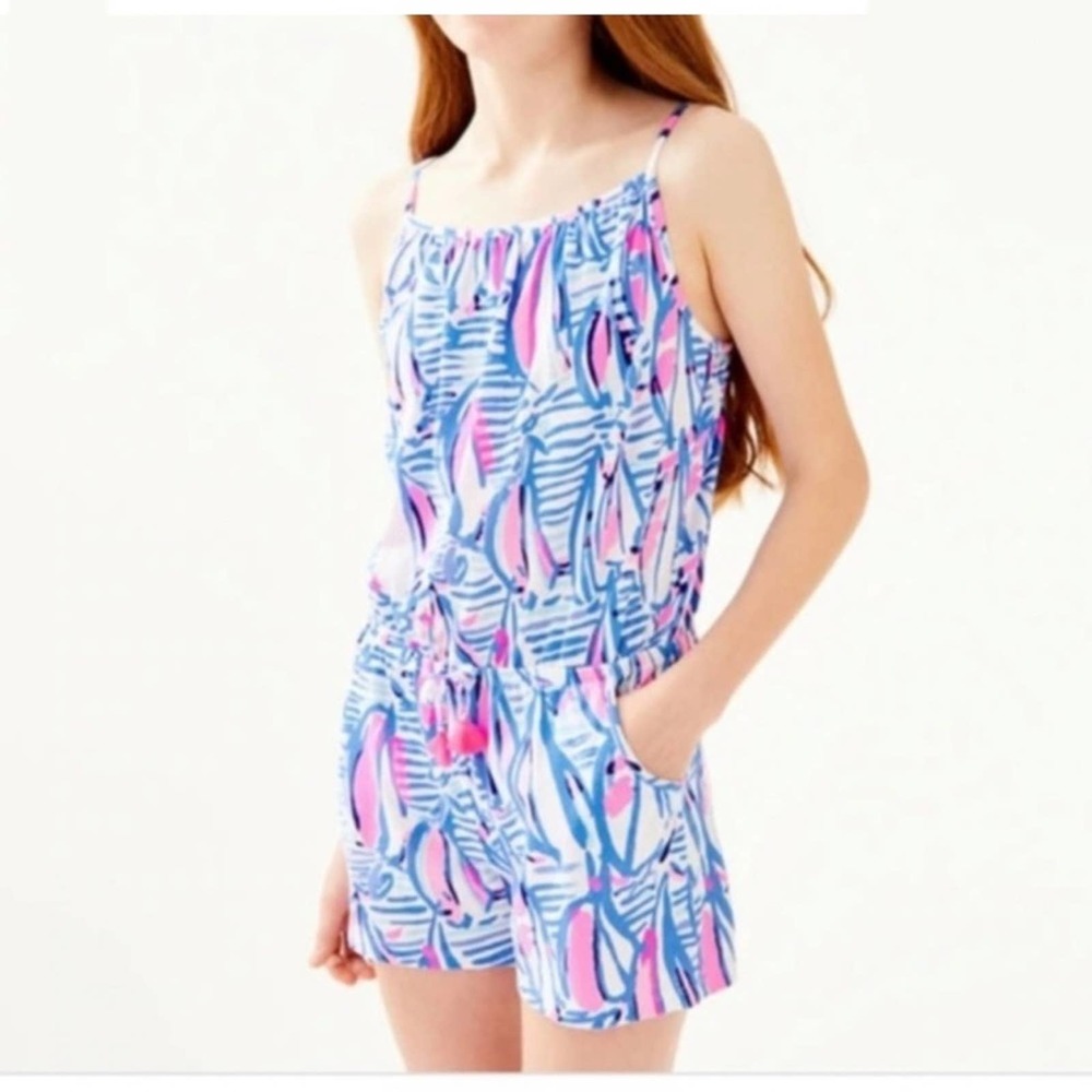 Lilly Pulitzer preppy sailboat boating Girl’s Red Right Return Romper XL 12-14